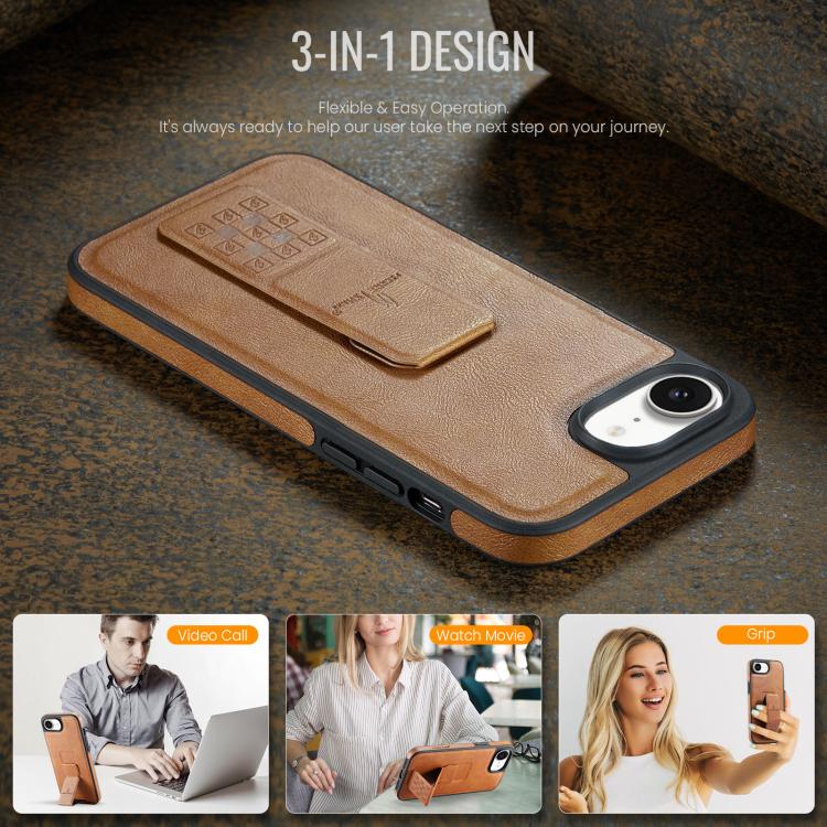 For iPhone 16e Fierre Shann Oil Wax Cow Leather Holder Back Phone Case(Brown) - free shipping - PMc TechLife - Order now!