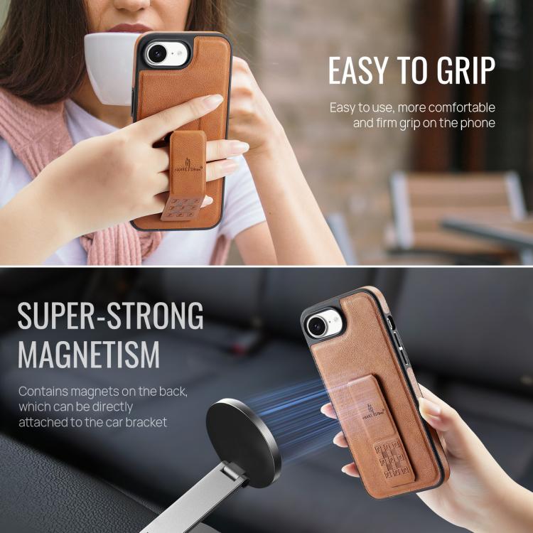 For iPhone 16e Fierre Shann Oil Wax Cow Leather Holder Back Phone Case(Brown) - free shipping - PMc TechLife - Order now!