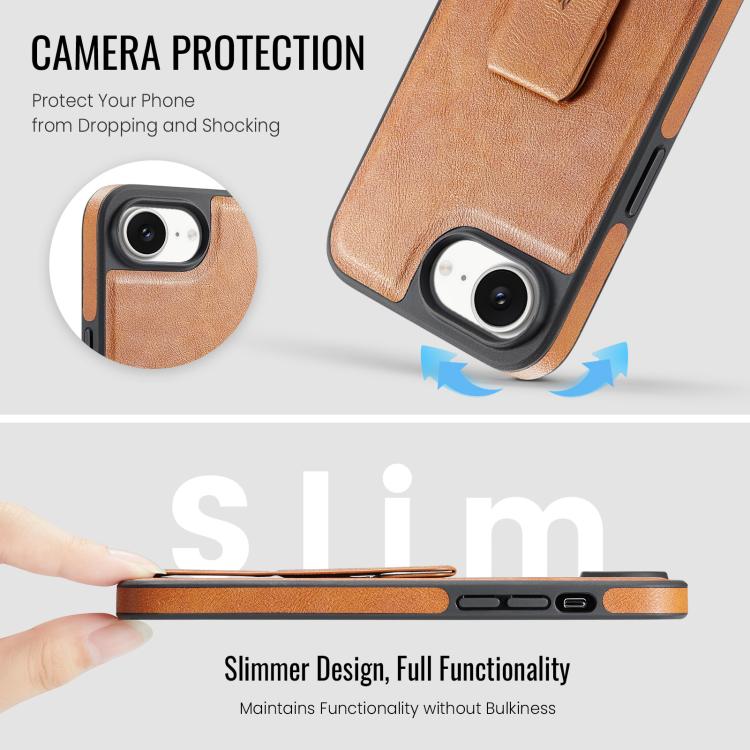 For iPhone 16e Fierre Shann Oil Wax Cow Leather Holder Back Phone Case(Brown) - free shipping - PMc TechLife - Order now!