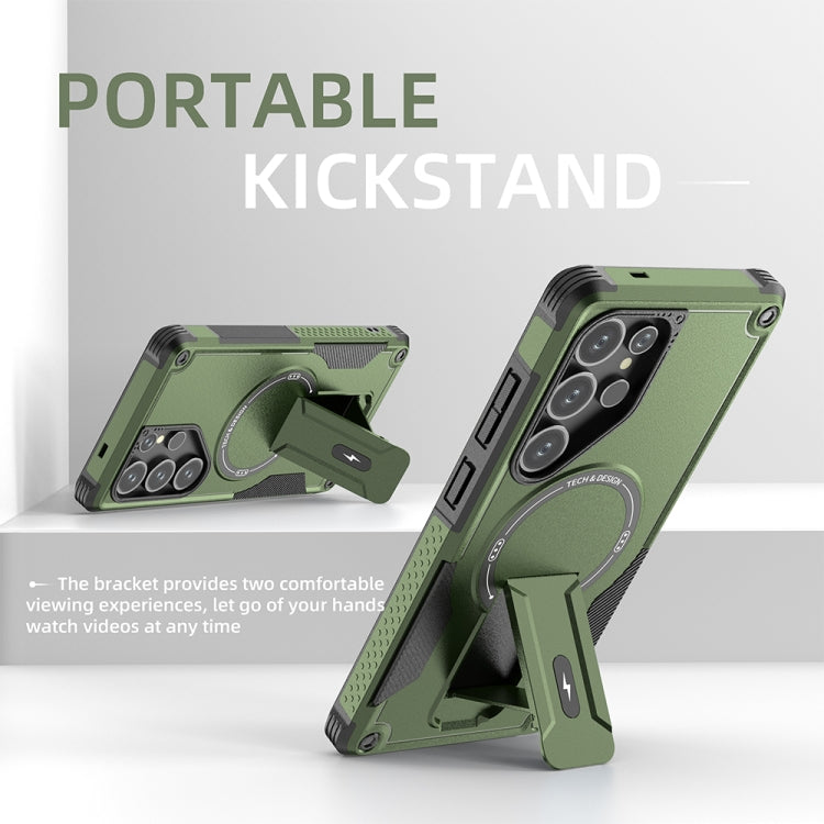 For Samsung Galaxy S25 Ultra 5G Armor MagSafe Holder PC Hybrid TPU Phone Case(Army Green) - free shipping - PMC Jewellery - Order now!