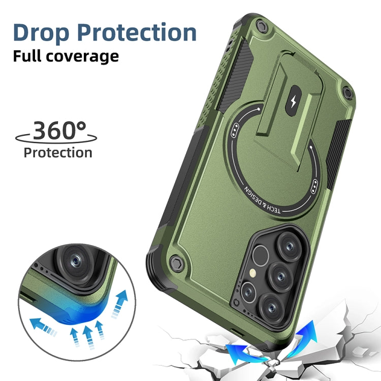 For Samsung Galaxy S25 Ultra 5G Armor MagSafe Holder PC Hybrid TPU Phone Case(Army Green) - free shipping - PMC Jewellery - Order now!