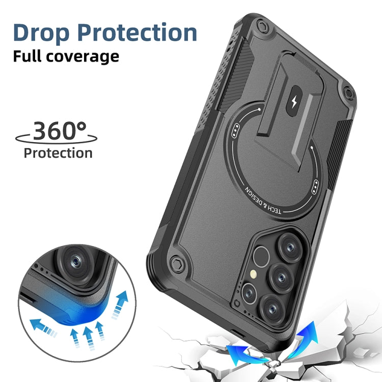 For Samsung Galaxy S25 Ultra 5G Armor MagSafe Holder PC Hybrid TPU Phone Case(Black) - free shipping - PMC Jewellery - Order now!