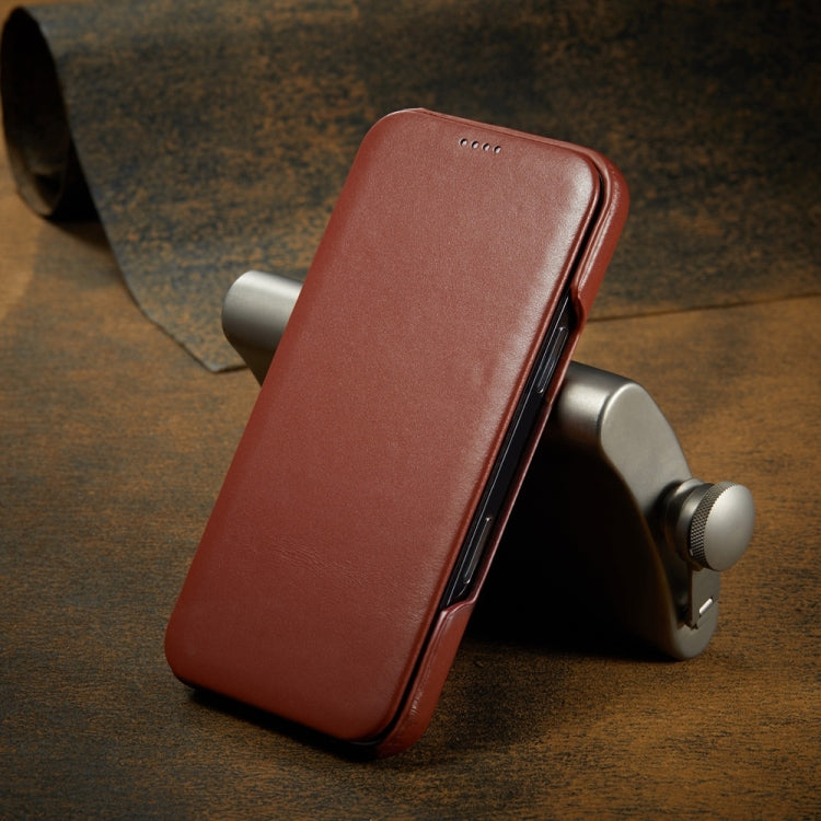For iPhone 16 Pro Max Fierre Shann Top Layer Cowhide Business Magnetic Leather Phone Case(Brown) - free shipping - PMC Jewellery - Order now!