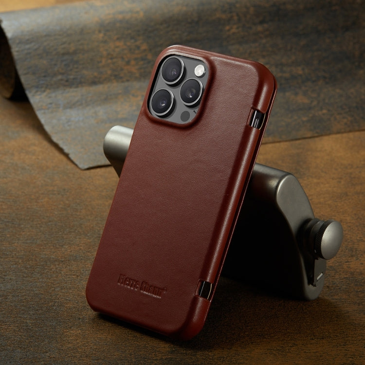 For iPhone 16 Pro Max Fierre Shann Top Layer Cowhide Business Magnetic Leather Phone Case(Brown) - free shipping - PMC Jewellery - Order now!
