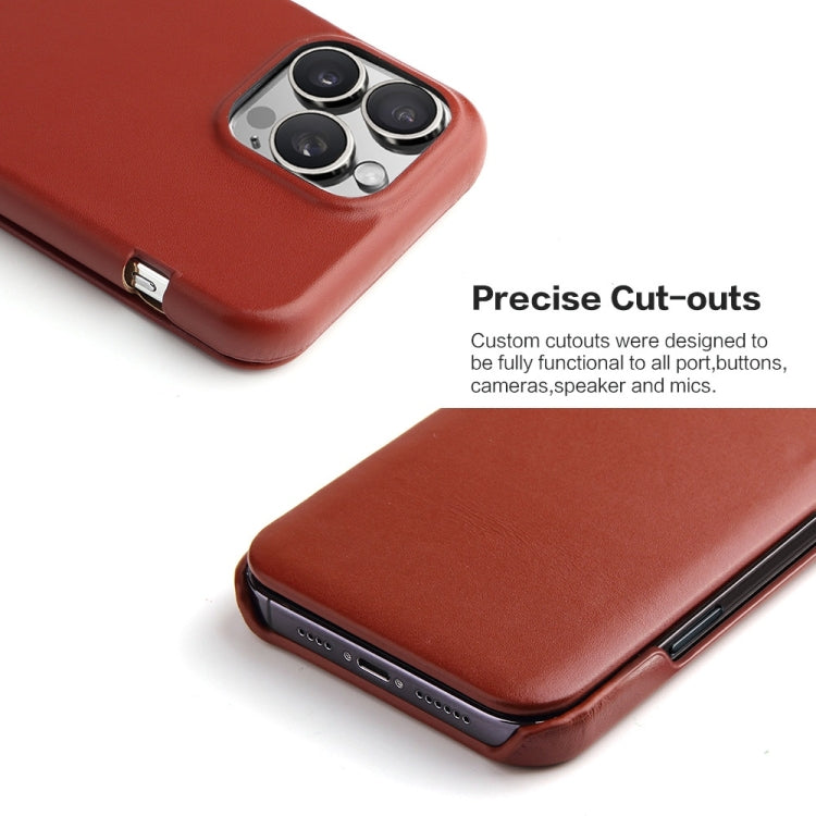 For iPhone 16 Pro Max Fierre Shann Top Layer Cowhide Business Magnetic Leather Phone Case(Brown) - free shipping - PMC Jewellery - Order now!