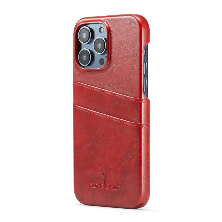 For iPhone 16 Pro Max Fierre Shann Retro Oil Wax Texture Card Slots PU Leather Phone Case(Red) - free shipping - PMC Jewellery - Order now!