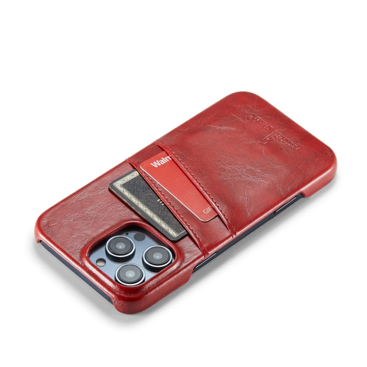 For iPhone 16 Pro Max Fierre Shann Retro Oil Wax Texture Card Slots PU Leather Phone Case(Red) - free shipping - PMC Jewellery - Order now!