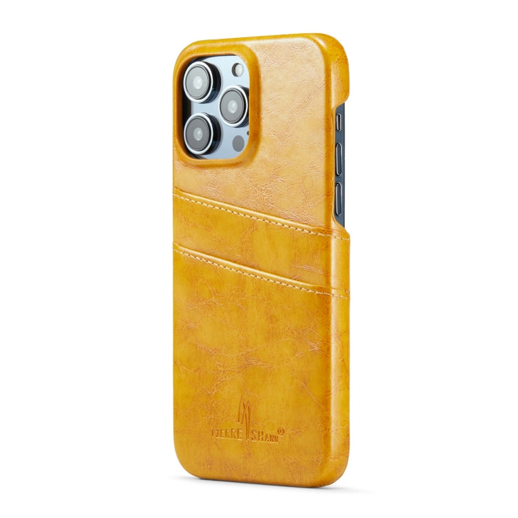 For iPhone 16 Pro Max Fierre Shann Retro Oil Wax Texture Card Slots PU Leather Phone Case(Yellow) - free shipping - PMC Jewellery - Order now!