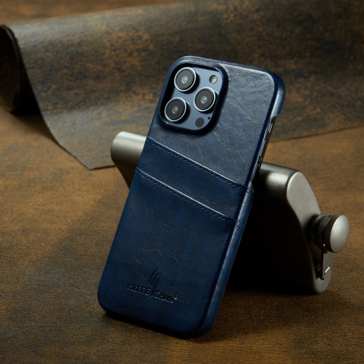 For iPhone 16 Pro Max Fierre Shann Retro Oil Wax Texture Card Slots PU Leather Phone Case(Blue) - free shipping - PMC Jewellery - Order now!