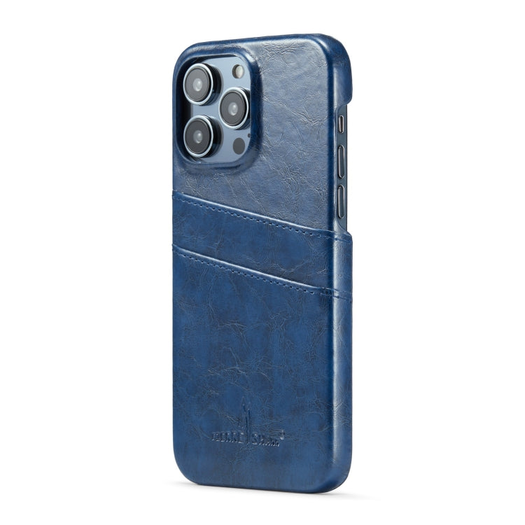 For iPhone 16 Pro Max Fierre Shann Retro Oil Wax Texture Card Slots PU Leather Phone Case(Blue) - free shipping - PMC Jewellery - Order now!