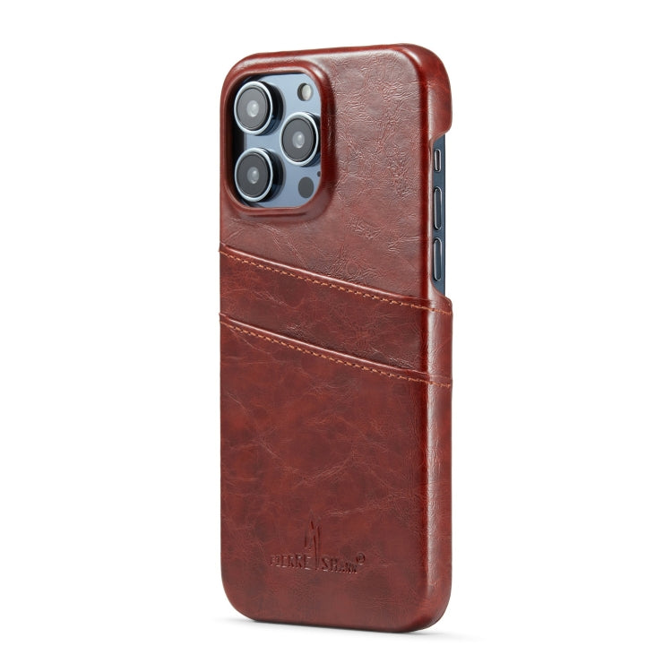 For iPhone 16 Pro Max Fierre Shann Retro Oil Wax Texture Card Slots PU Leather Phone Case(Brown) - free shipping - PMC Jewellery - Order now!