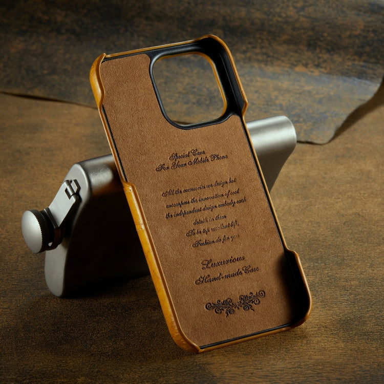 For iPhone 16 Pro Fierre Shann Retro Oil Wax Texture Card Slots PU Leather Phone Case(Yellow) - free shipping - PMC Jewellery - Order now!
