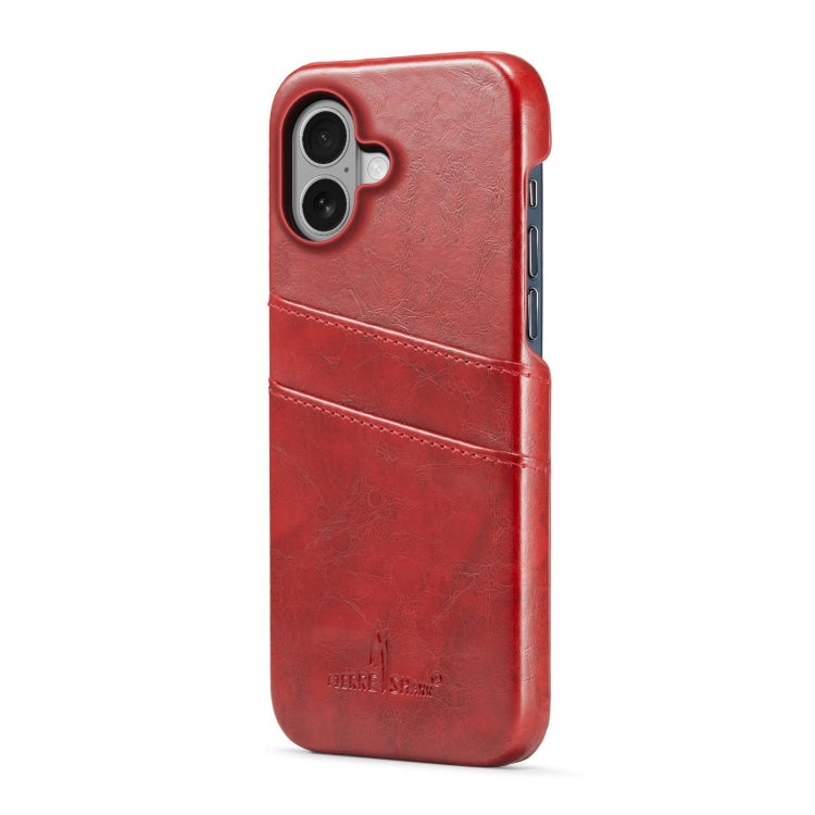For iPhone 16 Plus Fierre Shann Retro Oil Wax Texture Card Slots PU Leather Phone Case(Red) - iPhone 16 Plus Cases by FIERRE SHANN | Online Shopping South Africa | PMC Jewellery | Buy Now Pay Later Mobicred