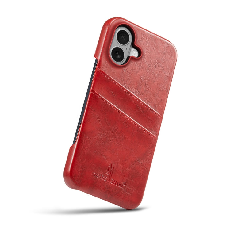 For iPhone 16 Plus Fierre Shann Retro Oil Wax Texture Card Slots PU Leather Phone Case(Red) - iPhone 16 Plus Cases by FIERRE SHANN | Online Shopping South Africa | PMC Jewellery | Buy Now Pay Later Mobicred