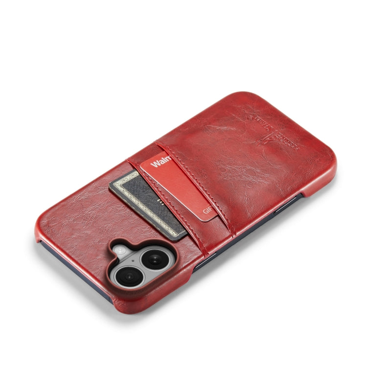For iPhone 16 Plus Fierre Shann Retro Oil Wax Texture Card Slots PU Leather Phone Case(Red) - iPhone 16 Plus Cases by FIERRE SHANN | Online Shopping South Africa | PMC Jewellery | Buy Now Pay Later Mobicred