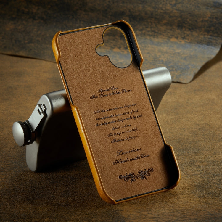 For iPhone 16 Fierre Shann Retro Oil Wax Texture Card Slots PU Leather Phone Case(Yellow) - free shipping - PMC Jewellery - Order now!