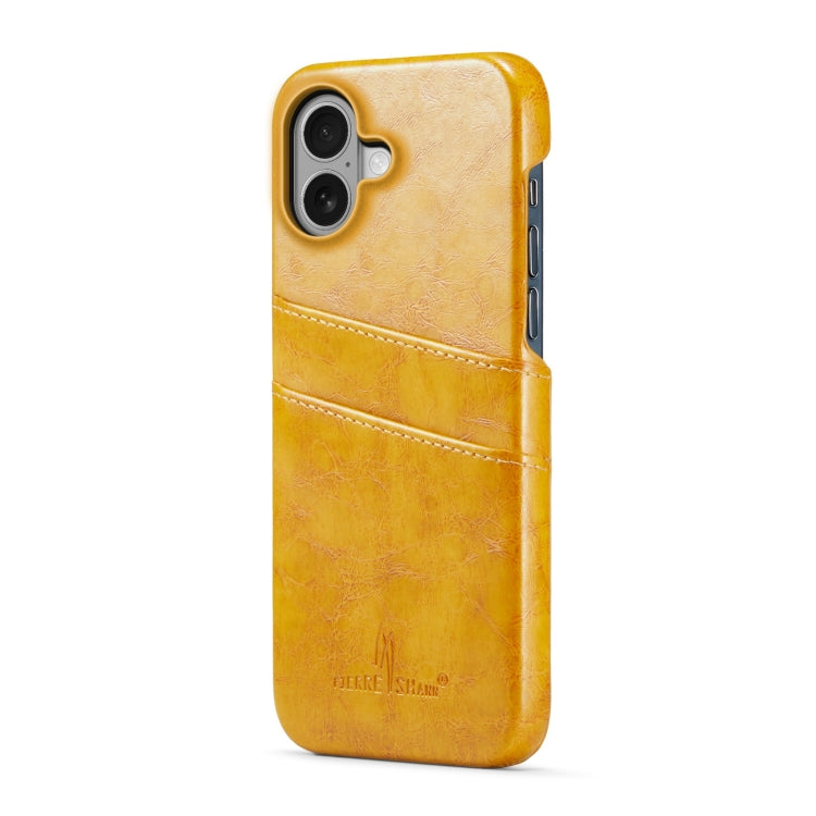 For iPhone 16 Fierre Shann Retro Oil Wax Texture Card Slots PU Leather Phone Case(Yellow) - free shipping - PMC Jewellery - Order now!