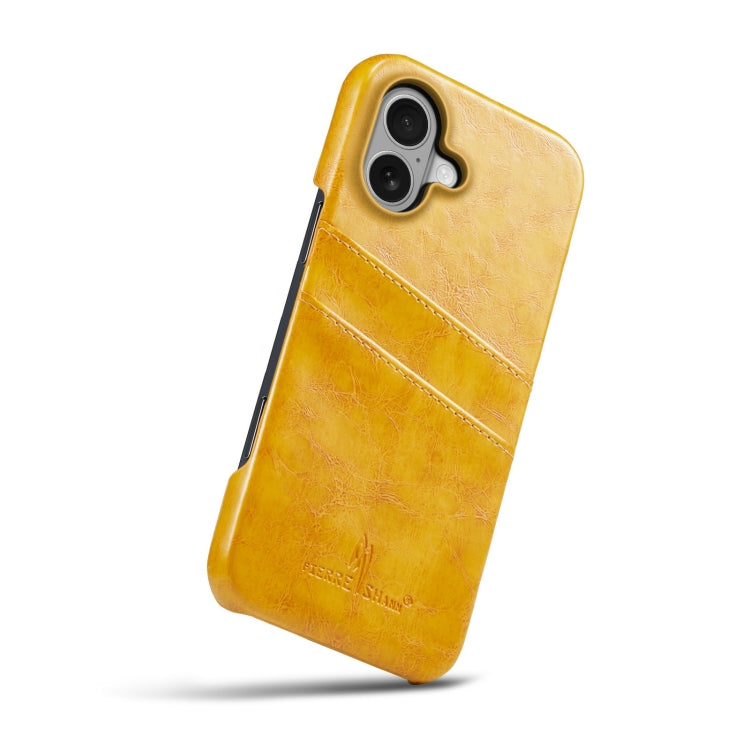 For iPhone 16 Fierre Shann Retro Oil Wax Texture Card Slots PU Leather Phone Case(Yellow) - free shipping - PMC Jewellery - Order now!