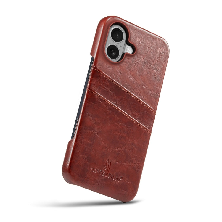 For iPhone 16 Fierre Shann Retro Oil Wax Texture Card Slots PU Leather Phone Case(Brown) - free shipping - PMC Jewellery - Order now!