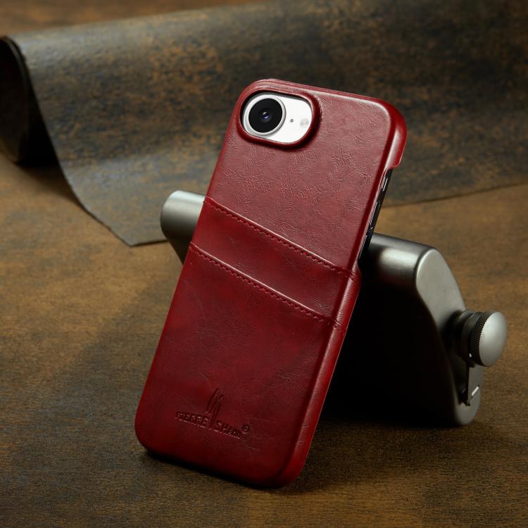 For iPhone 16e Fierre Shann Retro Oil Wax Texture Card Slots PU Leather Phone Case(Red) - free shipping - PMc TechLife - Order now!