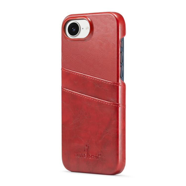For iPhone 16e Fierre Shann Retro Oil Wax Texture Card Slots PU Leather Phone Case(Red) - free shipping - PMc TechLife - Order now!
