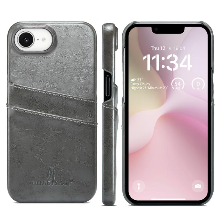 For iPhone 16e Fierre Shann Retro Oil Wax Texture Card Slots PU Leather Phone Case(Grey) - free shipping - PMc TechLife - Order now!