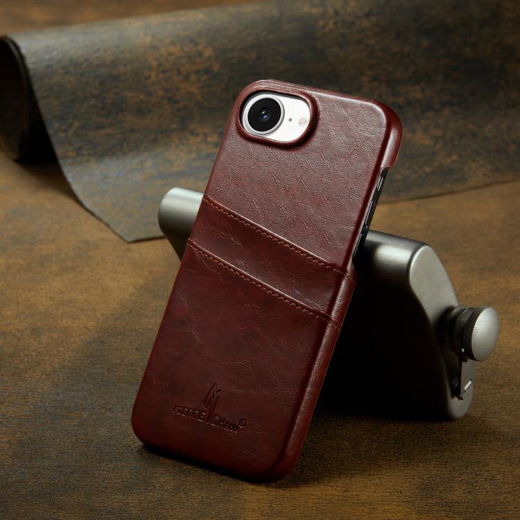 For iPhone 16e Fierre Shann Retro Oil Wax Texture Card Slots PU Leather Phone Case(Brown) - free shipping - PMc TechLife - Order now!
