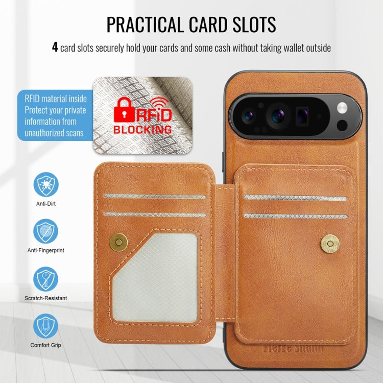 For Google Pixel 9 Pro XL Fierre Shann Cowhide Horizontal Flip Magnetic Card Holder Phone Case(Brown) - Google Cases by FIERRE SHANN | Online Shopping South Africa | PMC TechLife | Buy Now Pay Later Mobicred