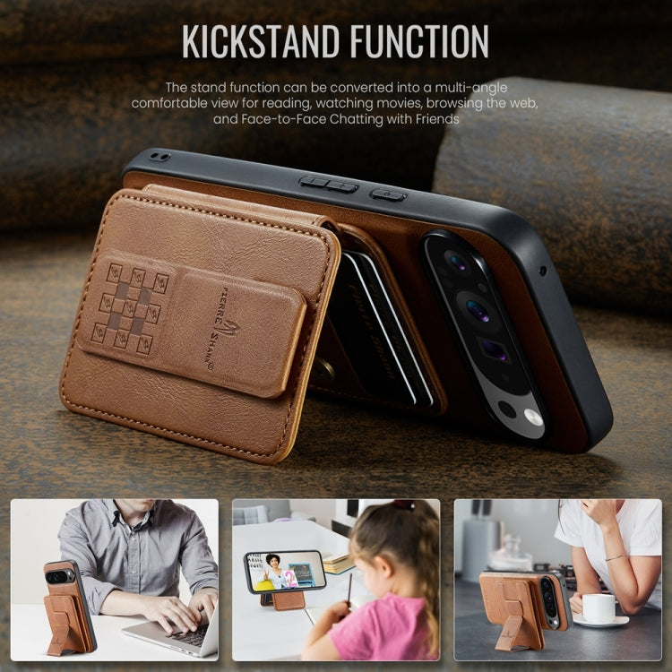 For Google Pixel 9 Pro XL Fierre Shann Cowhide Horizontal Flip Magnetic Card Holder Phone Case(Brown) - Google Cases by FIERRE SHANN | Online Shopping South Africa | PMC TechLife | Buy Now Pay Later Mobicred