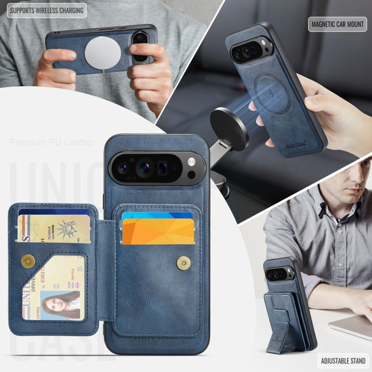 For Google Pixel 9 Pro XL Fierre Shann Cowhide Horizontal Flip Magnetic Card Holder Phone Case(Blue) - free shipping - PMC TechLife - Order now!