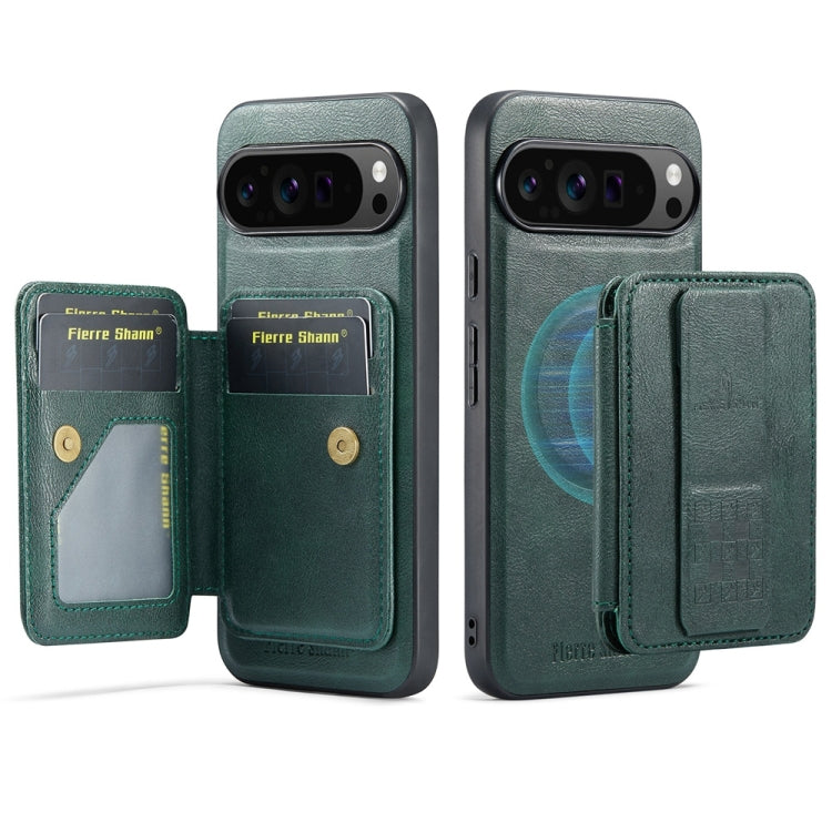 For Google Pixel 9 Pro XL Fierre Shann Cowhide Horizontal Flip Magnetic Card Holder Phone Case(Green) - Google Cases by FIERRE SHANN | Online Shopping South Africa | PMC TechLife | Buy Now Pay Later Mobicred