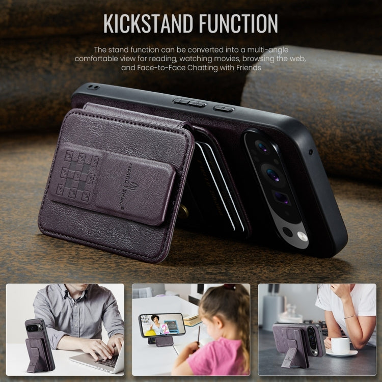 For Google Pixel 9 Pro XL Fierre Shann Cowhide Horizontal Flip Magnetic Card Holder Phone Case(Purple) - Google Cases by FIERRE SHANN | Online Shopping South Africa | PMC TechLife | Buy Now Pay Later Mobicred