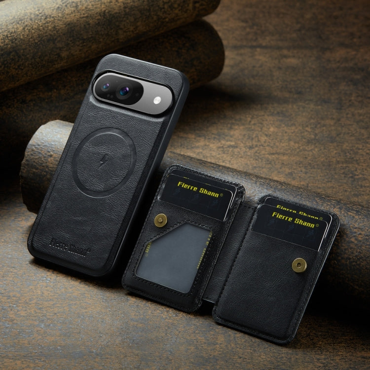 For Google Pixel 9 / 9 Pro Fierre Shann Cowhide Horizontal Flip Magnetic Card Holder Phone Case(Black) - free shipping - PMC TechLife - Order now!