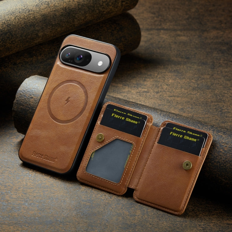 For Google Pixel 9 / 9 Pro Fierre Shann Cowhide Horizontal Flip Magnetic Card Holder Phone Case(Brown) - Google Cases by FIERRE SHANN | Online Shopping South Africa | PMC TechLife | Buy Now Pay Later Mobicred
