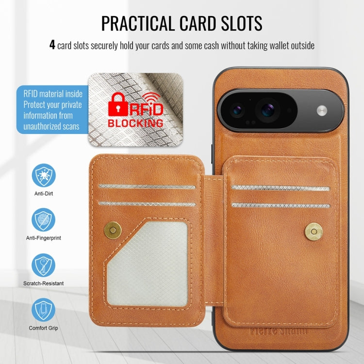 For Google Pixel 9 / 9 Pro Fierre Shann Cowhide Horizontal Flip Magnetic Card Holder Phone Case(Brown) - Google Cases by FIERRE SHANN | Online Shopping South Africa | PMC TechLife | Buy Now Pay Later Mobicred