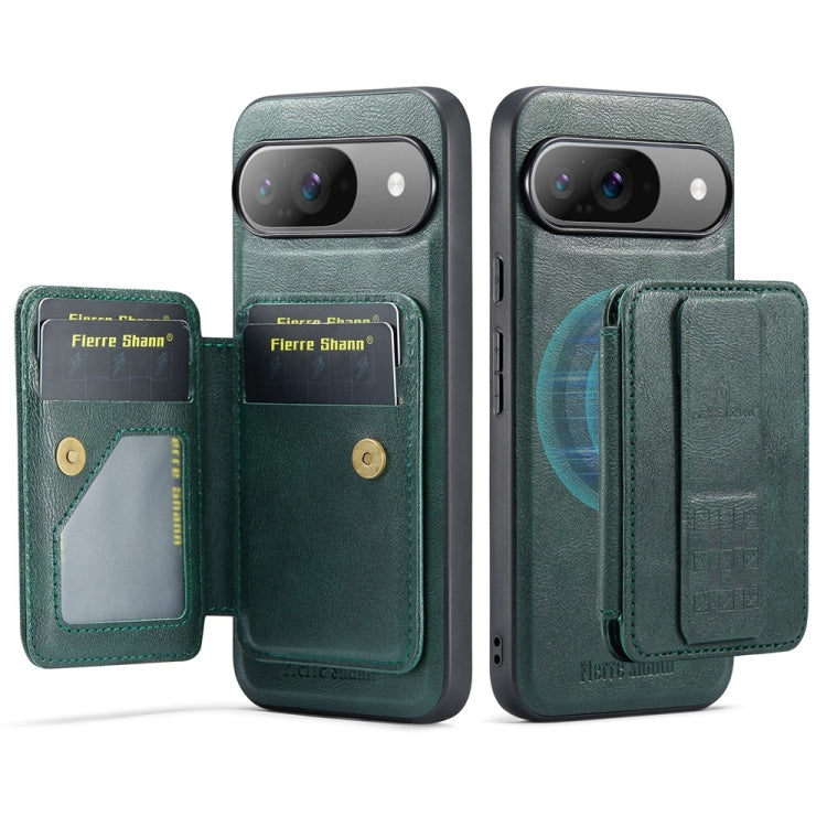 For Google Pixel 9 / 9 Pro Fierre Shann Cowhide Horizontal Flip Magnetic Card Holder Phone Case(Green) - Google Cases by FIERRE SHANN | Online Shopping South Africa | PMC TechLife | Buy Now Pay Later Mobicred