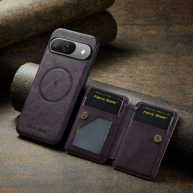 For Google Pixel 9 / 9 Pro Fierre Shann Cowhide Horizontal Flip Magnetic Card Holder Phone Case(Purple) - free shipping - PMC TechLife - Order now!