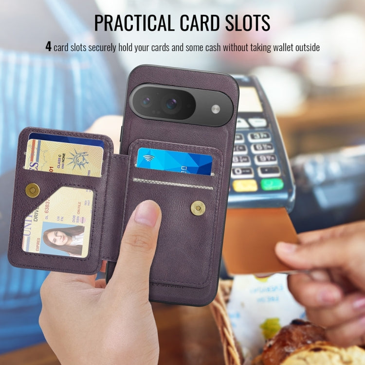 For Google Pixel 9 / 9 Pro Fierre Shann Cowhide Horizontal Flip Magnetic Card Holder Phone Case(Purple) - free shipping - PMC TechLife - Order now!