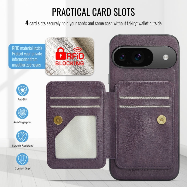 For Google Pixel 9 / 9 Pro Fierre Shann Cowhide Horizontal Flip Magnetic Card Holder Phone Case(Purple) - free shipping - PMC TechLife - Order now!