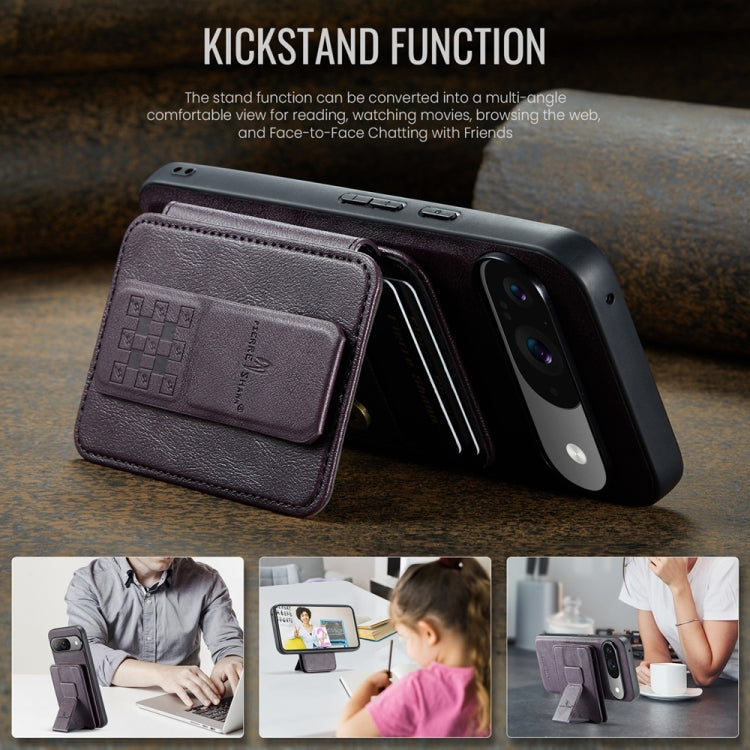 For Google Pixel 9 / 9 Pro Fierre Shann Cowhide Horizontal Flip Magnetic Card Holder Phone Case(Purple) - free shipping - PMC TechLife - Order now!