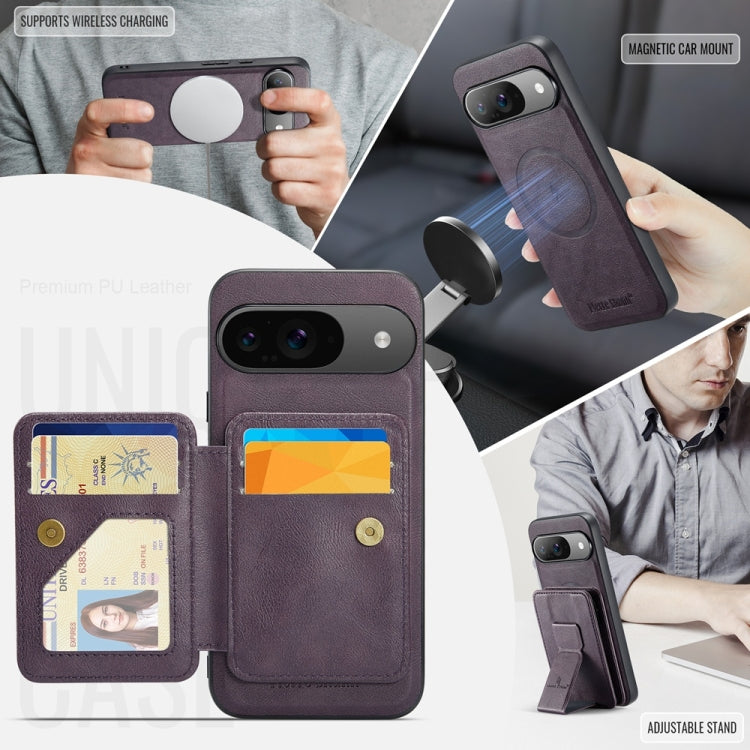 For Google Pixel 9 / 9 Pro Fierre Shann Cowhide Horizontal Flip Magnetic Card Holder Phone Case(Purple) - free shipping - PMC TechLife - Order now!