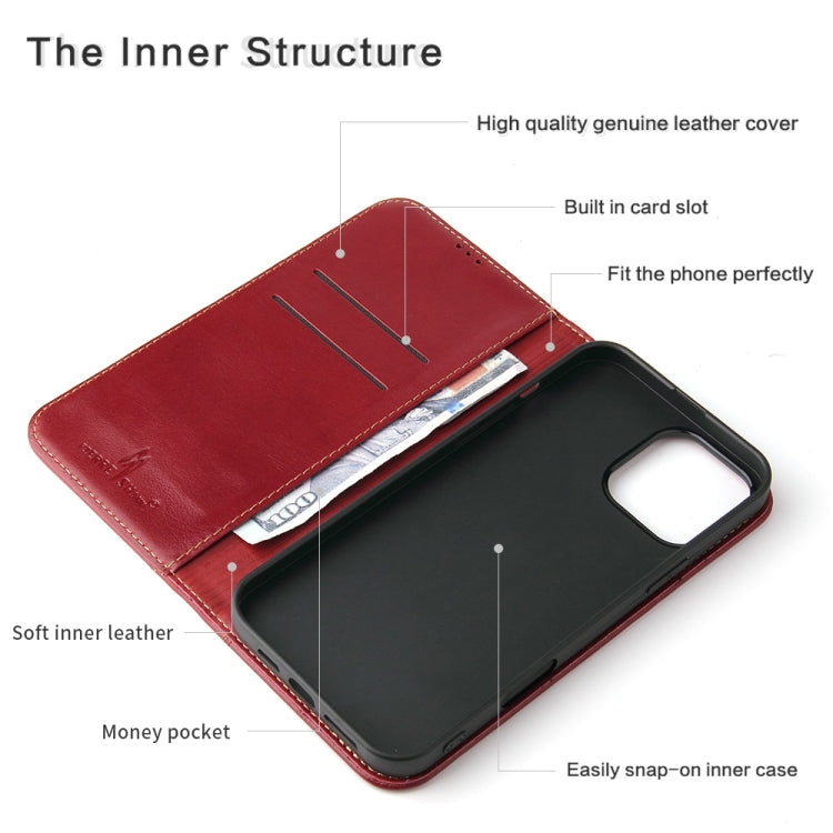 For iPhone 16 Pro Max Fierre Shann Cowhide Leather Flip Leather Phone Case(Red) - free shipping - PMC Jewellery - Order now!