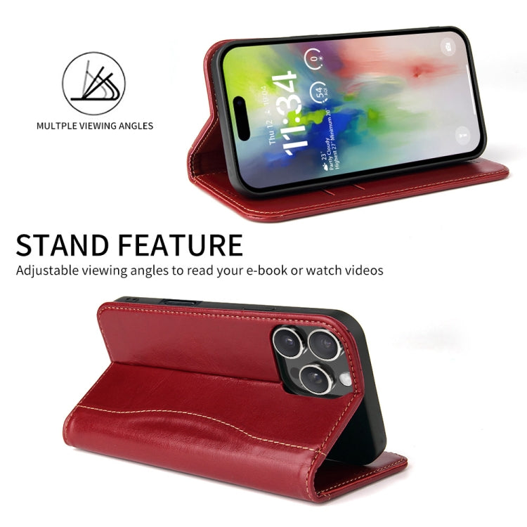 For iPhone 16 Pro Max Fierre Shann Cowhide Leather Flip Leather Phone Case(Red) - free shipping - PMC Jewellery - Order now!