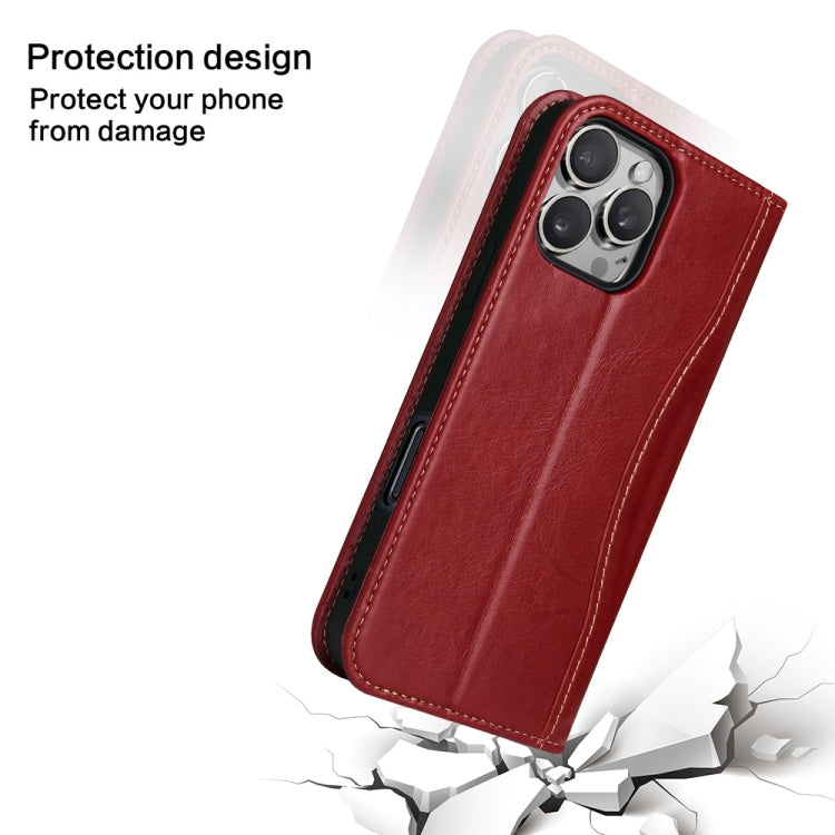 For iPhone 16 Pro Max Fierre Shann Cowhide Leather Flip Leather Phone Case(Red) - free shipping - PMC Jewellery - Order now!