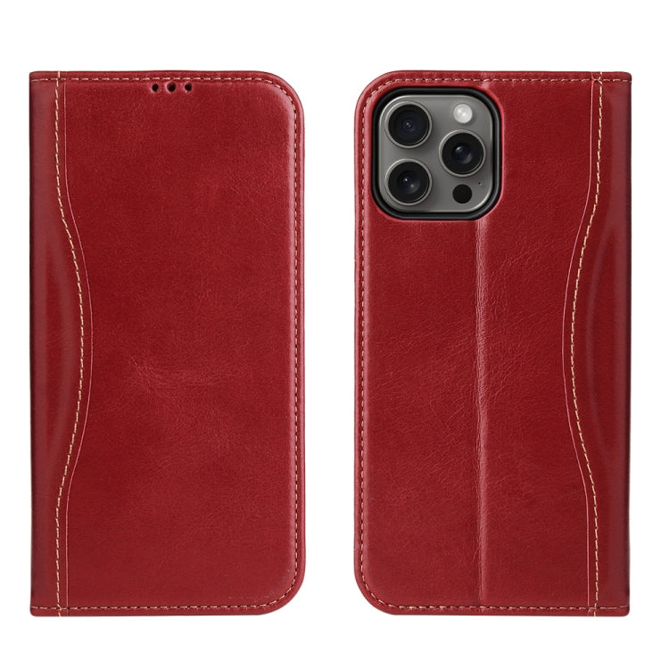 For iPhone 16 Pro Fierre Shann Cowhide Leather Flip Leather Phone Case(Red) - free shipping - PMC Jewellery - Order now!