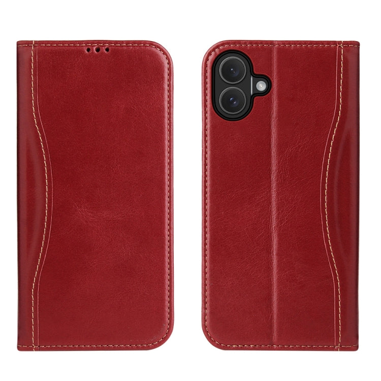 For iPhone 16 Plus Fierre Shann Cowhide Leather Flip Leather Phone Case(Red) - free shipping - PMC Jewellery - Order now!