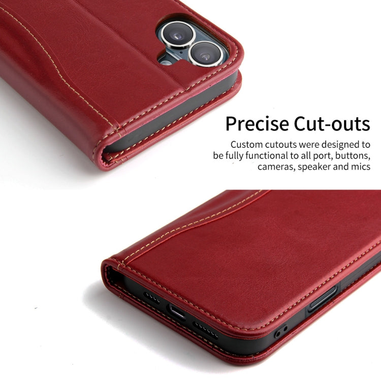 For iPhone 16 Plus Fierre Shann Cowhide Leather Flip Leather Phone Case(Red) - free shipping - PMC Jewellery - Order now!