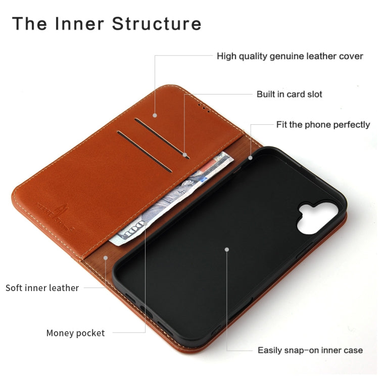 For iPhone 16 Plus Fierre Shann Cowhide Leather Flip Leather Phone Case(Brown) - free shipping - PMC Jewellery - Order now!