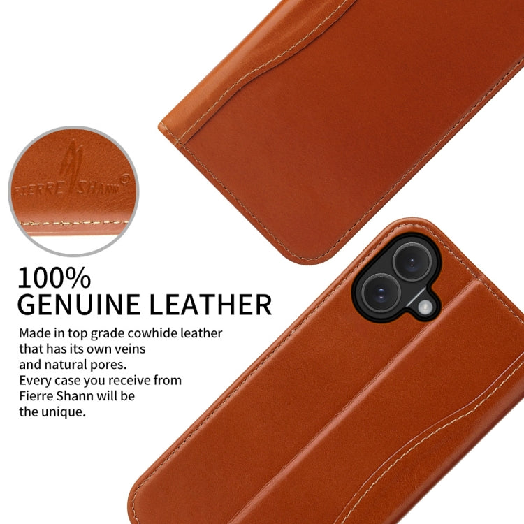 For iPhone 16 Plus Fierre Shann Cowhide Leather Flip Leather Phone Case(Brown) - free shipping - PMC Jewellery - Order now!
