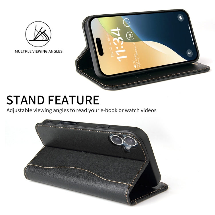 For iPhone 16 Fierre Shann Cowhide Leather Flip Leather Phone Case(Black) - free shipping - PMC Jewellery - Order now!